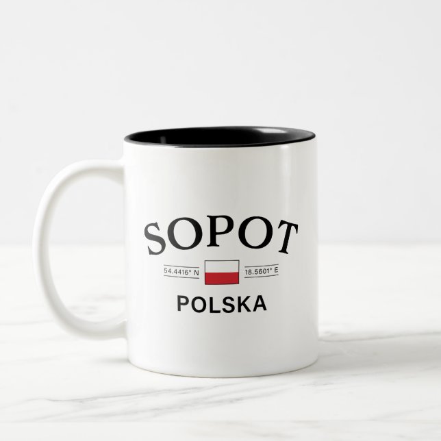 Sopot Polska (Poland) Polish Coordinates Two-Tone Coffee Mug (Left)