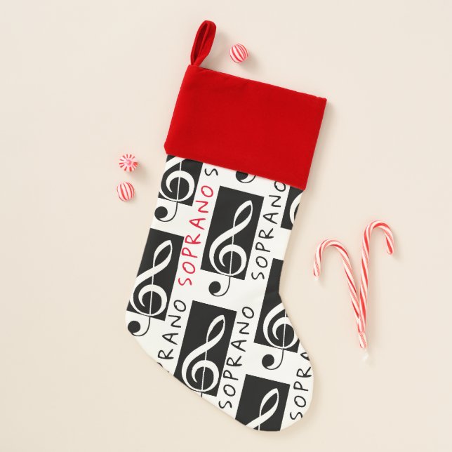 Soprano Treble Clef (Black and White) Christmas Stocking (Front)