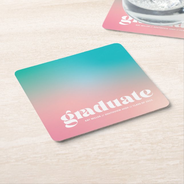 Sorbet Gradient Graduation Party Square Paper Coaster (Angled)