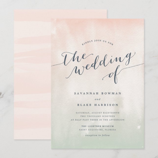 Sorbet | Watercolor Pastel Wedding Invitation (Front/Back)