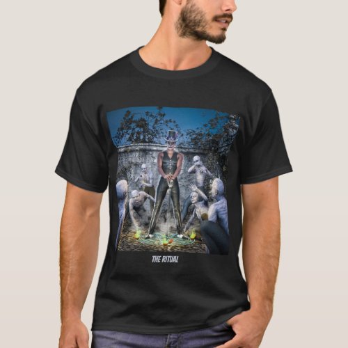sorcerer and zombie in an ancient magical ritual T_Shirt