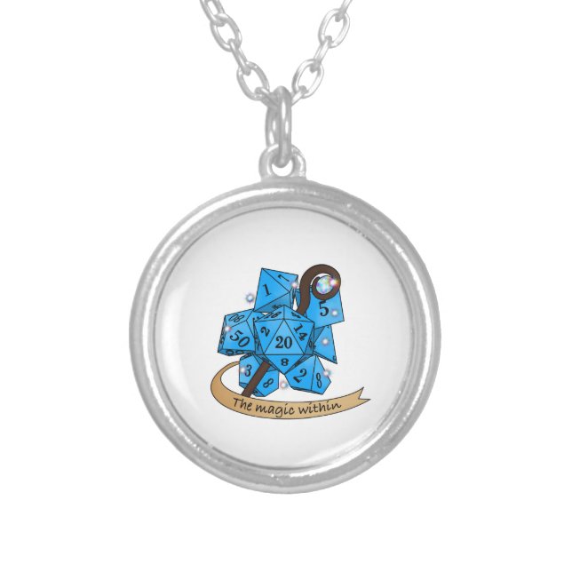 Sorcerer Dice Design Silver Plated Necklace (Front)