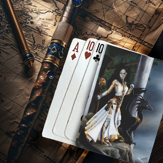 Sorceress Black Dragon Fantasy White Poker Cards (Creator Uploaded)
