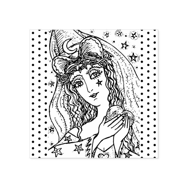 SORCERESS, GOTH HALLOWEEN WITCH, HEART IN HAND RUBBER STAMP (Imprint)