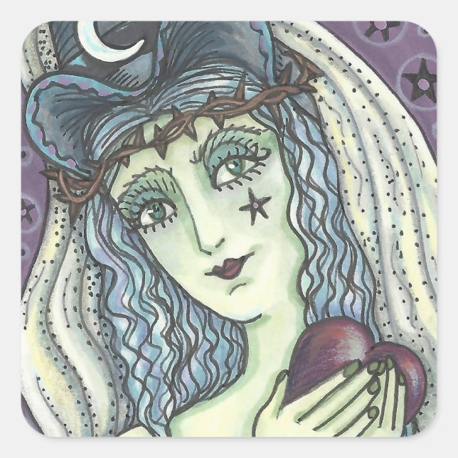SORCERESS, GOTH WITCH HEART STICKERS Square SHEET (Front)