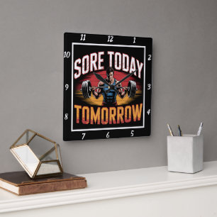 Sore Today Strong Tomorrow Barbell Square Wall Clock