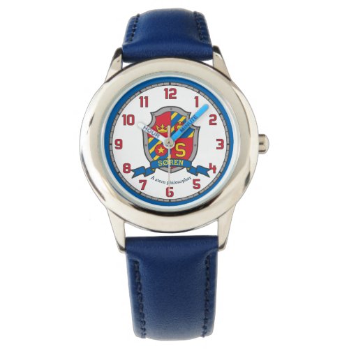 Soren boys name meaning crest red blue yellow lion watch