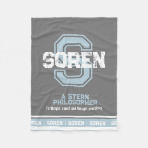 Soren name meaning sports monogram black blue fleece blanket