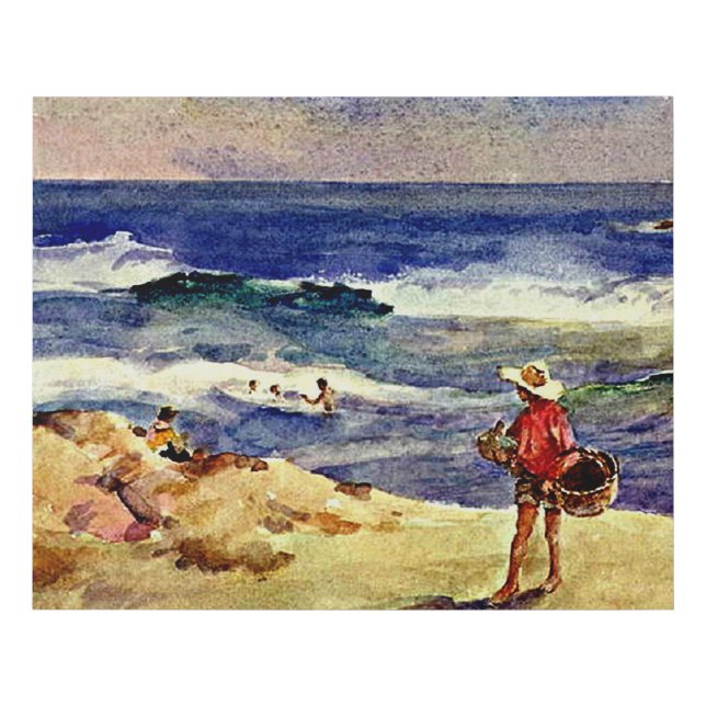 Sorolla - Boy on the Sand, fine art Faux Canvas Print (Front)