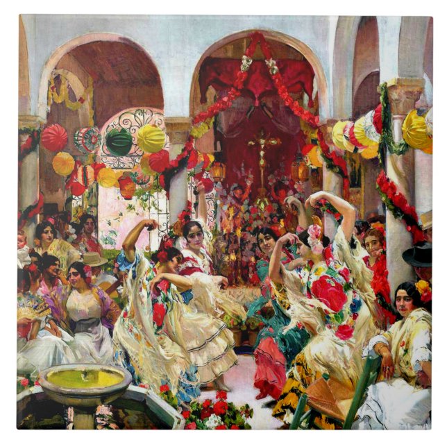 Sorolla painting - Seville, the Dance Ceramic Tile (Front)