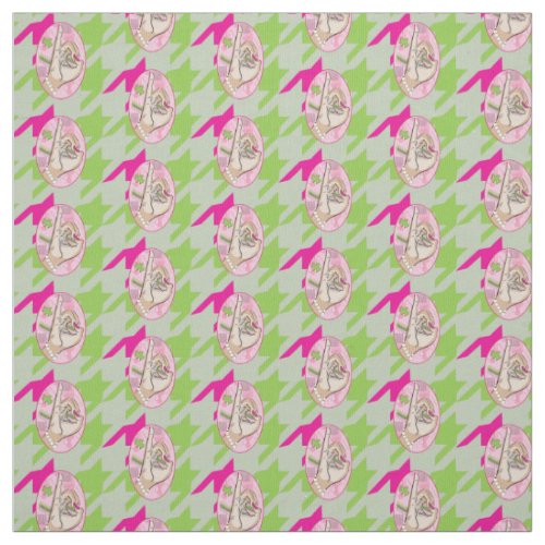 Sorority Life pink and green houndstooth Fabric