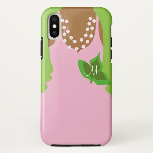 Sorority Life pink and green illustration iPhone X Case