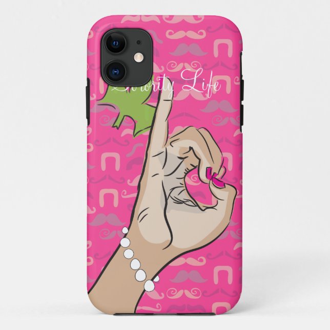 Sorority Life pink stache iPhone case (Back)