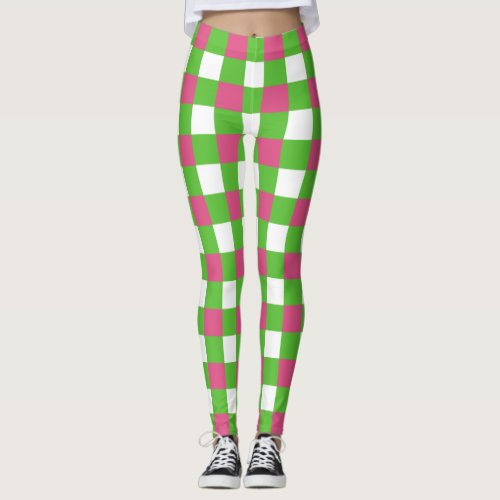 Sorority Pink And Green Buffalo Plaid Leggings