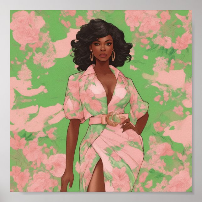 Sorority Sisterhood Pink and Green Wall Poster Art (Front)