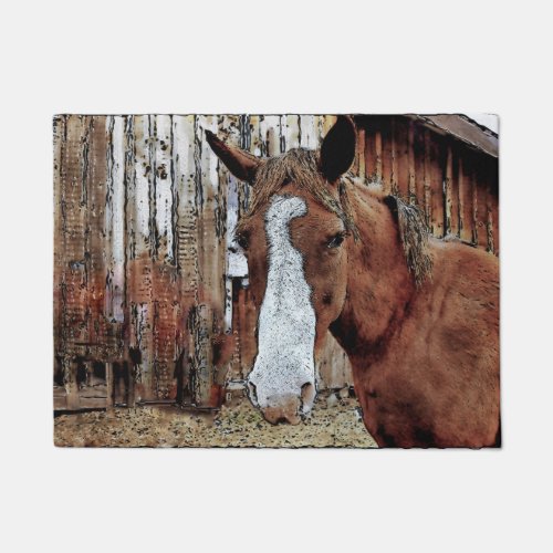 Sorrel Horse and Ranch Barn Artwork Doormat