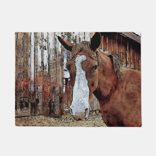 Sorrel Horse and Ranch Barn Artwork Doormat