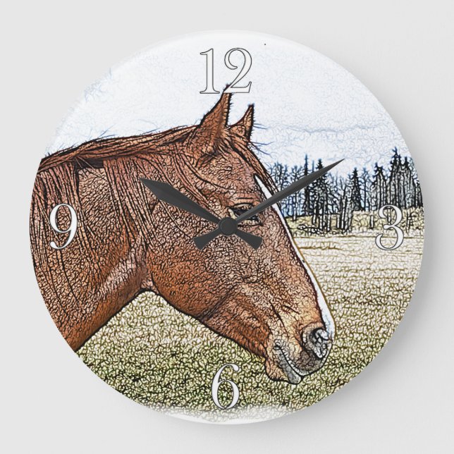 Sorrel Horse Portrait Equine Art Illustration Large Clock (Front)