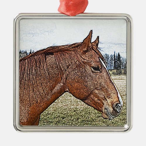 Sorrel Horse Portrait Equine Art Illustration Metal Ornament