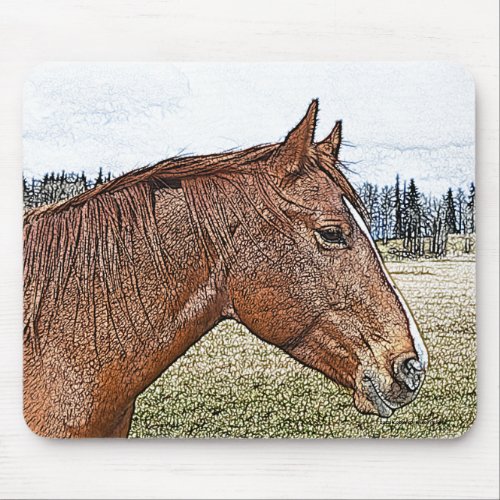 Sorrel Horse Portrait Equine Art Illustration Mouse Pad