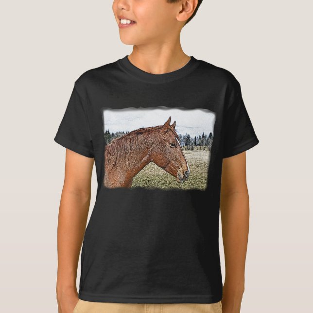 Sorrel Horse Portrait Equine Art Illustration T-Shirt (Front)
