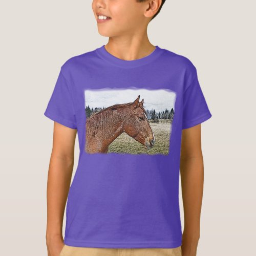 Sorrel Horse Portrait Equine Art Illustration T_Shirt