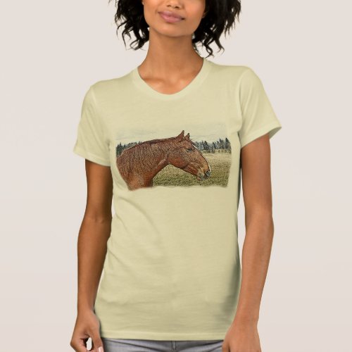 Sorrel Horse Portrait Equine Art Illustration T_Shirt