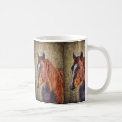 Sorrel Horse Portrait on Rustic Grunge_effect Coffee Mug