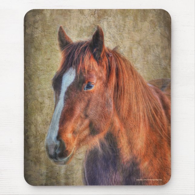 Sorrel Horse Portrait on Rustic Grunge-effect Mouse Pad (Front)