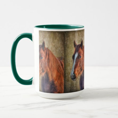 Sorrel Horse Portrait on Rustic Grunge_effect Mug