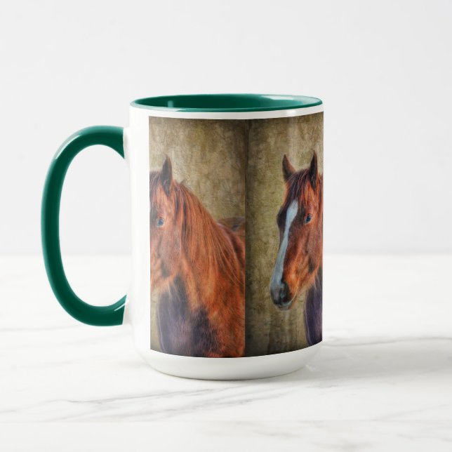 Sorrel Horse Portrait on Rustic Grunge-effect Mug (Left)