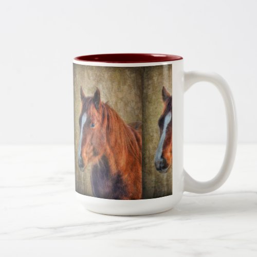 Sorrel Horse Portrait on Rustic Grunge_effect Two_Tone Coffee Mug