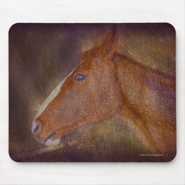 Sorrel Stallion in a Barn Stall Equine Art Mouse Pad (Front)