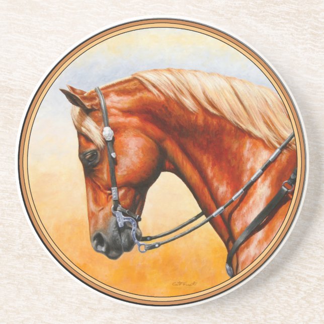 Sorrel Western Pleasure Quarter Horse Sandstone Coaster (Front)