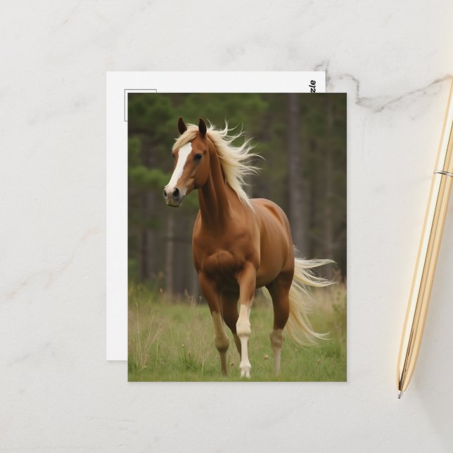 Sorrel With Flaxen Mane and Tail Postcard (Front/Back In Situ)
