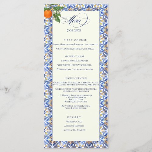 Sorrento Elegant Wedding Menu Card