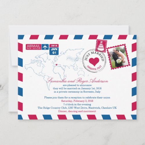 Sorrento Italy Airmail Post Wedding Reception Invitation