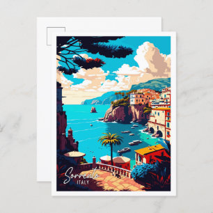 Sorrento Italy Art vintage travel illustration Postcard