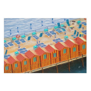  Sorrento Italy Blue Orange Beach Cabanas Faux Canvas Print