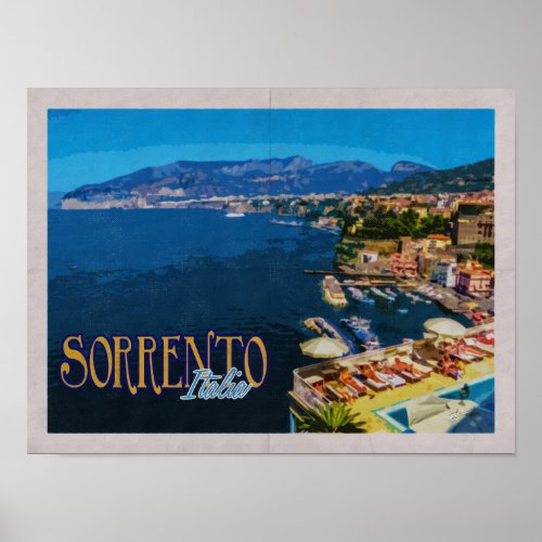 Sorrento Italy Distressed Vintage Travel Poster