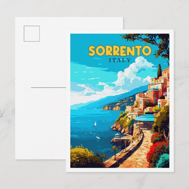 Sorrento Italy vintage travel illustration Postcard (Front/Back)