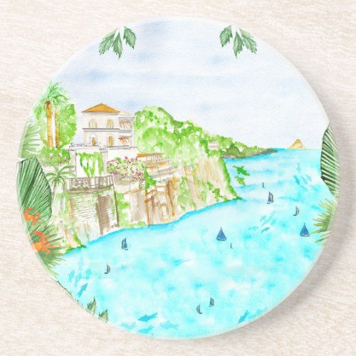 Sorrento Scenic Vista _ Captivating Watercolor Pos Coaster