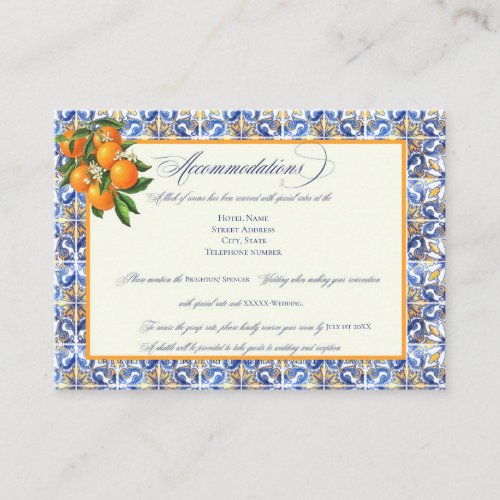 Sorrento  Wedding Tile Accommodations Card