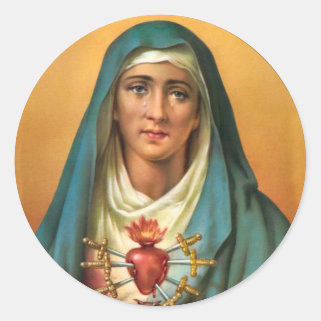 Sorrowful & Immaculate Heart of Virgin Mary Classic Round Sticker | Zazzle