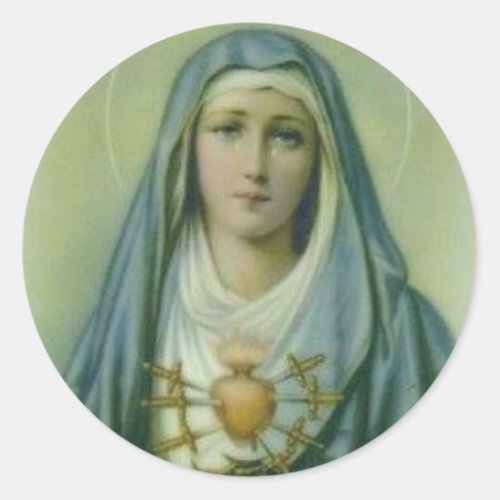 Sorrowful  Immaculate Heart of Virgin Mary Classic Round Sticker