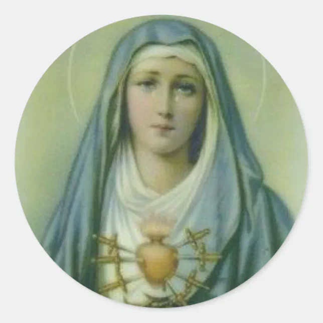 Sorrowful & Immaculate Heart of Virgin Mary Classic Round Sticker | Zazzle