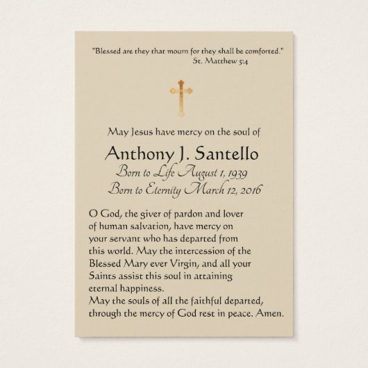 Sorrowful Jesus Funeral Memorial Holy Card - (Back)