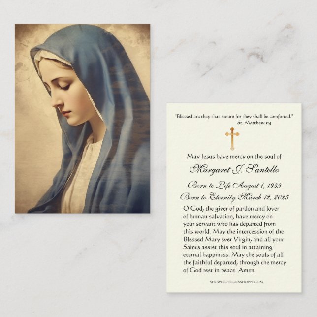 Sorrowful Mother Mary Catholic Funeral Memorial Business Card (Front/Back)