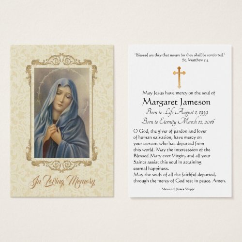 Sorrowful Virgin Mary Funeral Memorial Holy Card _