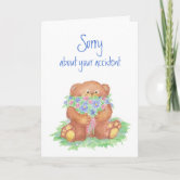 GET WELL SOON Cartoon Teddy Bear in Hospital Gown 7x9.5 Greeting Card Art  #9544